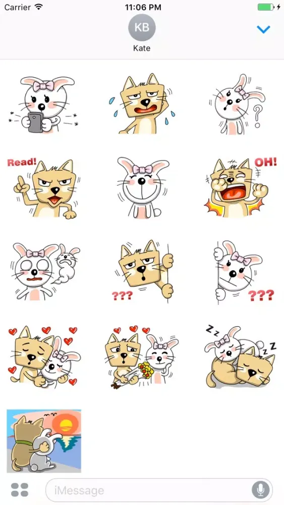 Couple Cat And Rabbit Funny English Sticker سکرین شاٹس