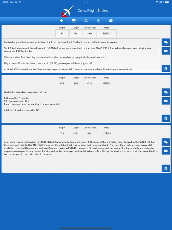 Captures d'écran de Flight Crew Notes iPad 