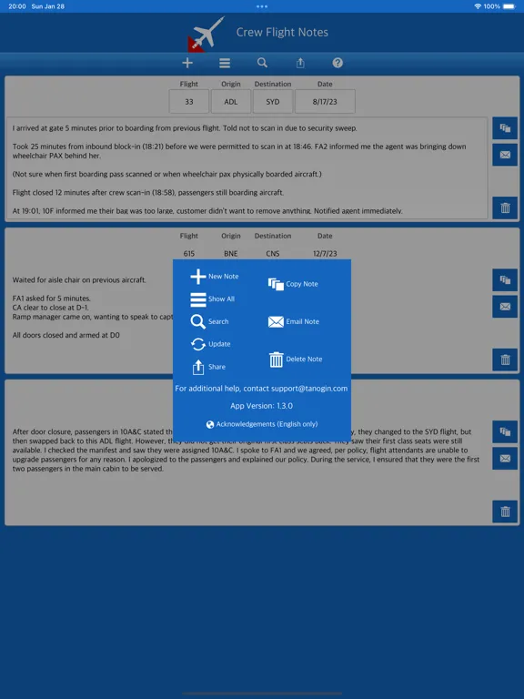 Captures d'écran de Flight Crew Notes iPad 