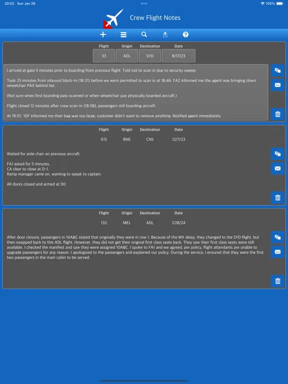 Captures d'écran de Flight Crew Notes iPad 