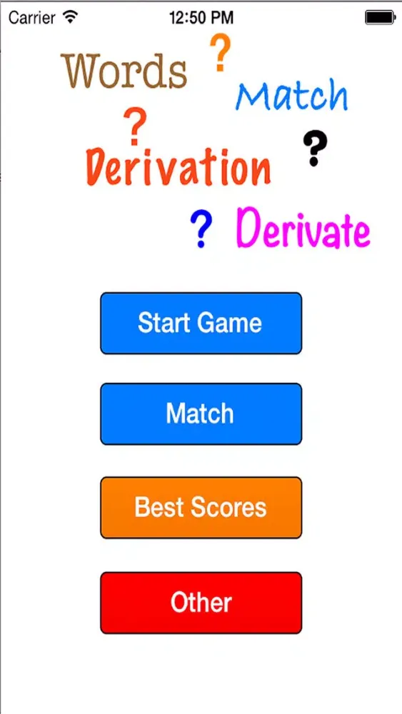 Capturas de tela do Word Derivation