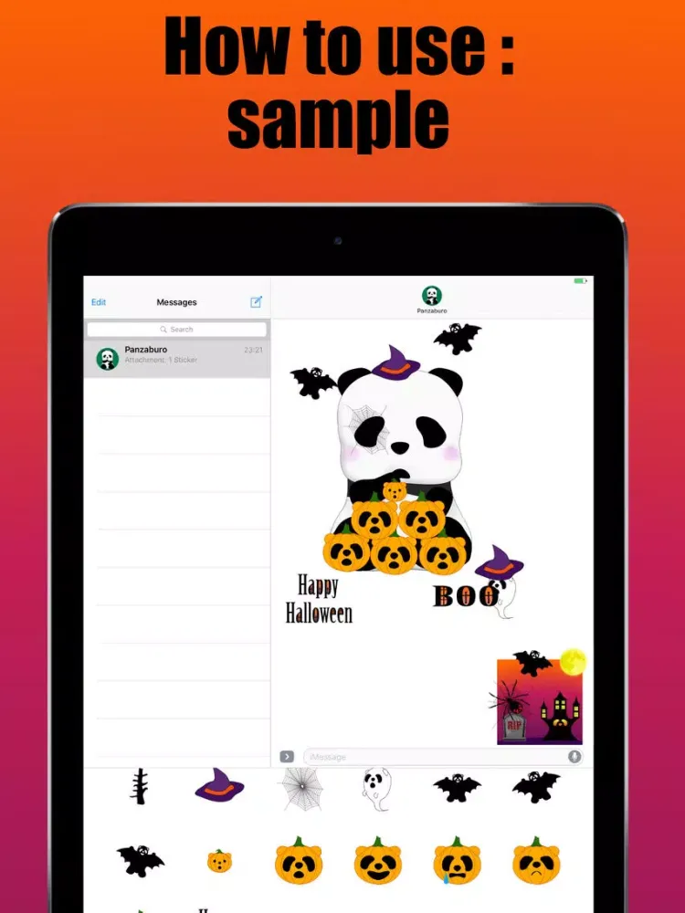 Panda in Halloween - cute sticker iPad 应用截图