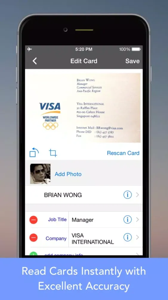 Tangkapan skrin CardWiz Pro: Biz Card Reader