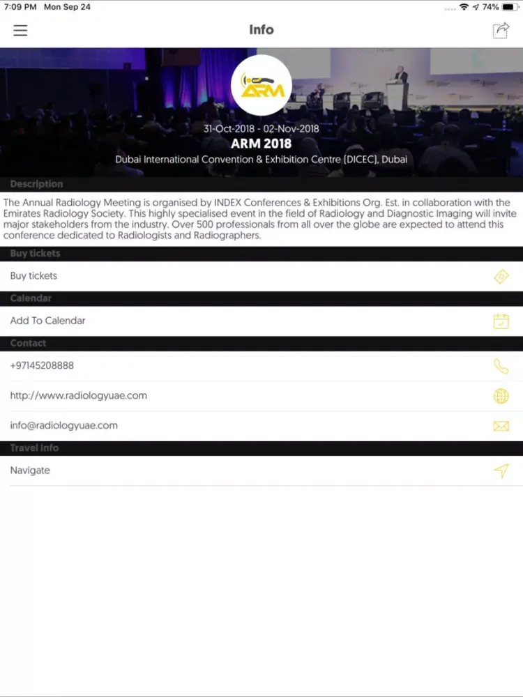 Capturas de tela do Annual Radiology Meeting iPad 