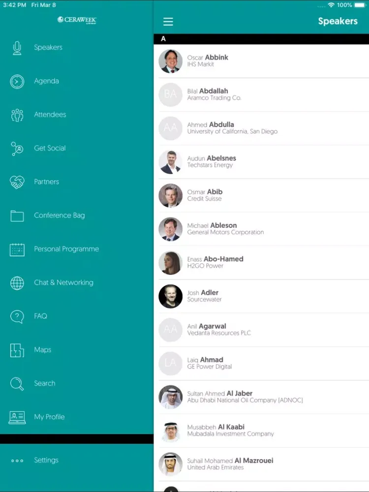 Capturas de tela do CERAWeek – IHS Markit iPad 