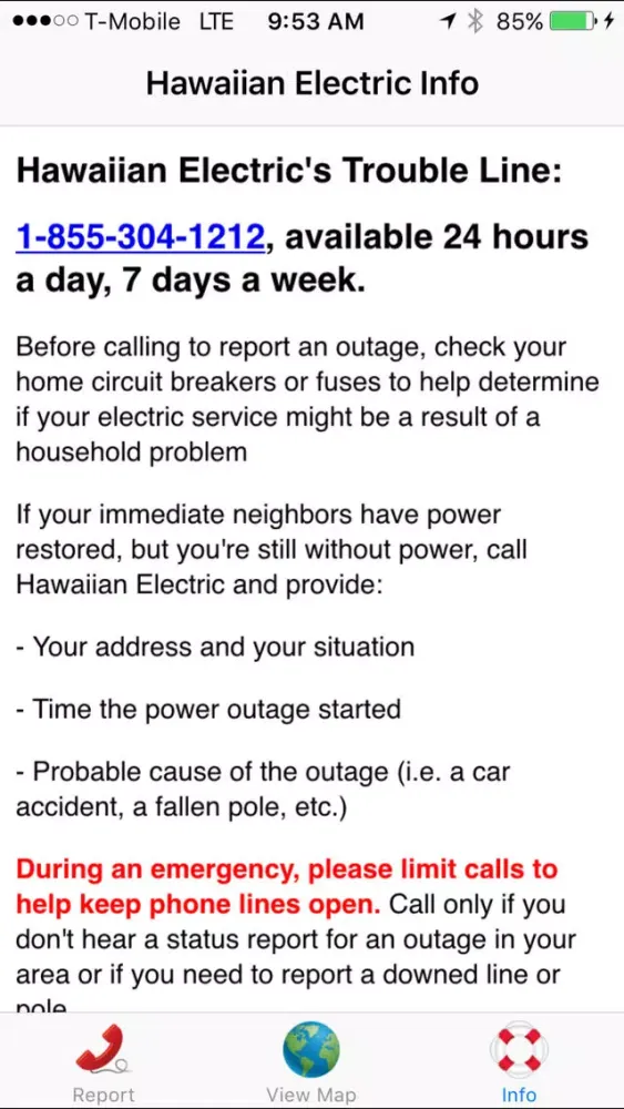 Hawaii Power Outage Screenshots