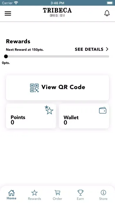Tangkapan skrin Tribeca Coffee Rewards