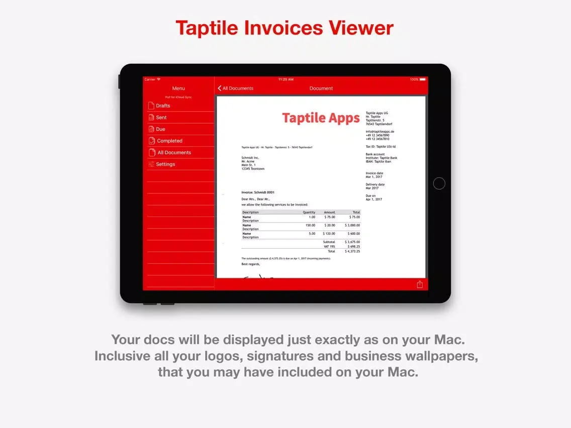 Taptile Invoices Viewer iPad  Screenshots