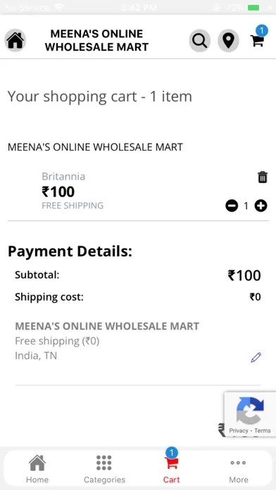 Tangkapan layar Meena's Online Wholesale Mart