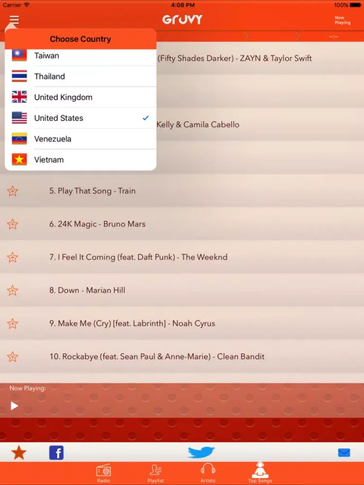 Capturas de pantalla de Gruvy - Top 100 Songs from iTunes & Tunein iPad 