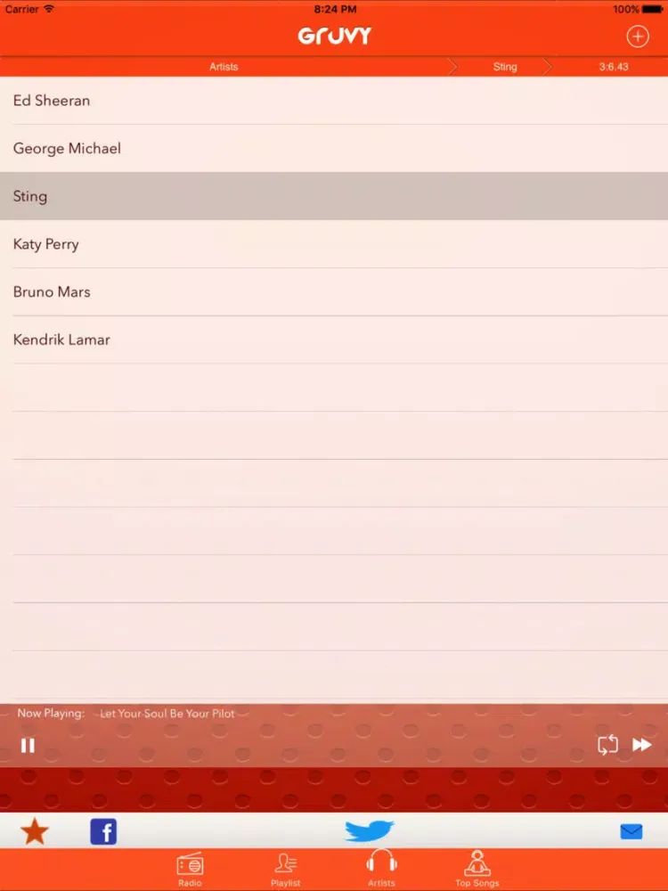 Capturas de pantalla de Gruvy - Top 100 Songs from iTunes & Tunein iPad 