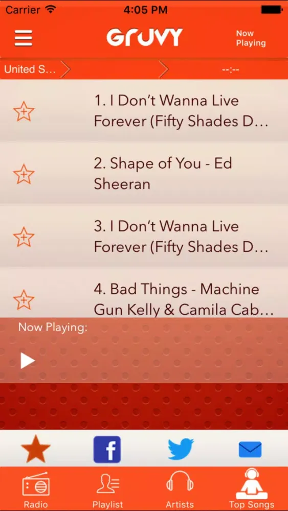 Capturas de pantalla de Gruvy - Top 100 Songs from iTunes & Tunein