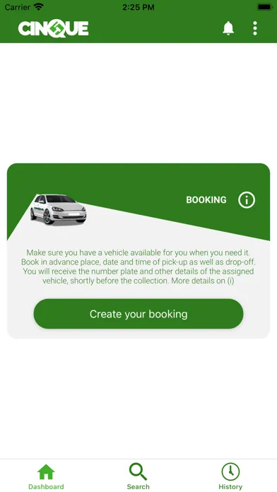 Capturas de tela do Cinque car sharing
