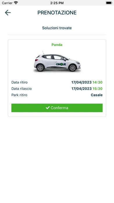 Capturas de tela do Cinque car sharing