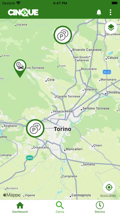 Capturas de tela do Cinque car sharing