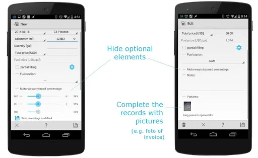 Car-costs and fuel log Screenshots