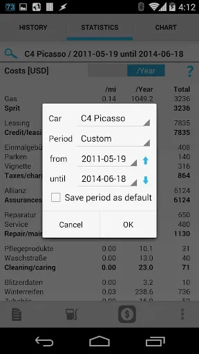 Car-costs and fuel log Screenshots