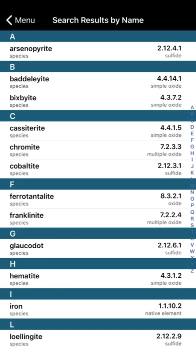 Zrzuty ekranu Mineral Database