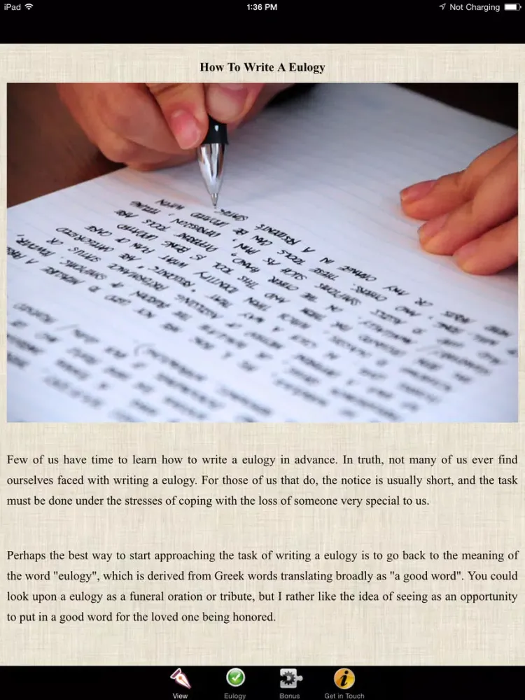 Capturas de tela do How To Write A Eulogy iPad 