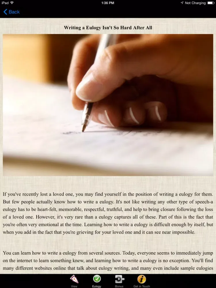 Capturas de tela do How To Write A Eulogy iPad 