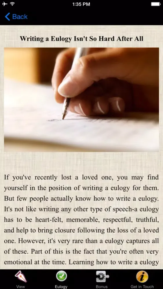 Capturas de tela do How To Write A Eulogy