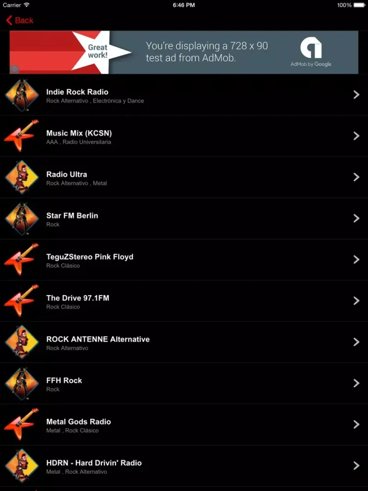 Musica Rock Radio FM iPad  Screenshots