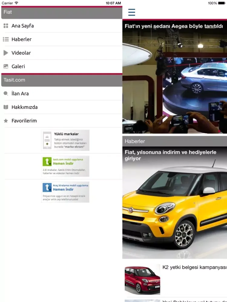Capturas de tela do Fiat Haber, Video, Galeri, İlanlar by tasit.com iPad 
