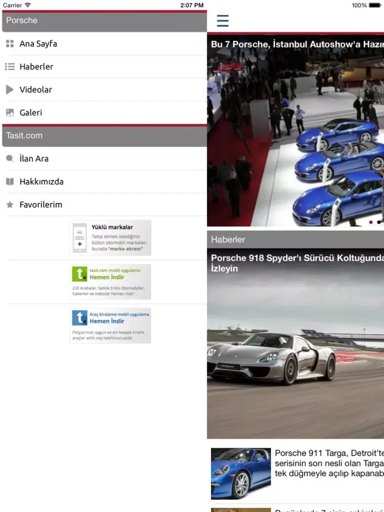 Capturas de pantalla de Tasit.com Porsche Haber, Video, Galeri, İlanlar iPad 