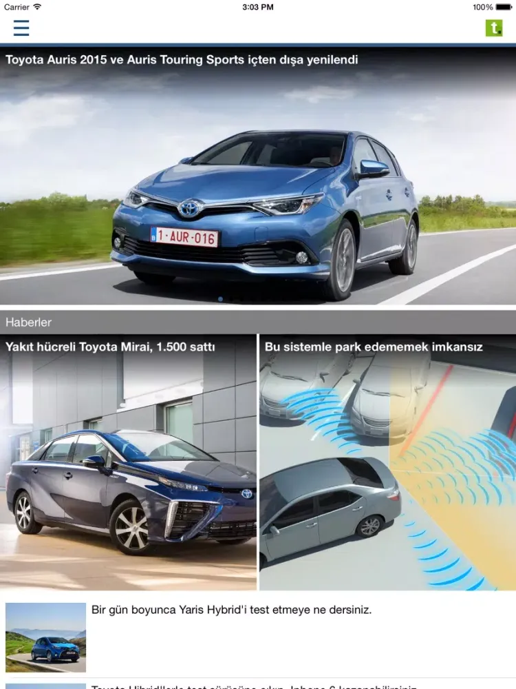 Captures d'écran de Tasit.com Toyota Haber, Video, Galeri, İlanlar iPad 