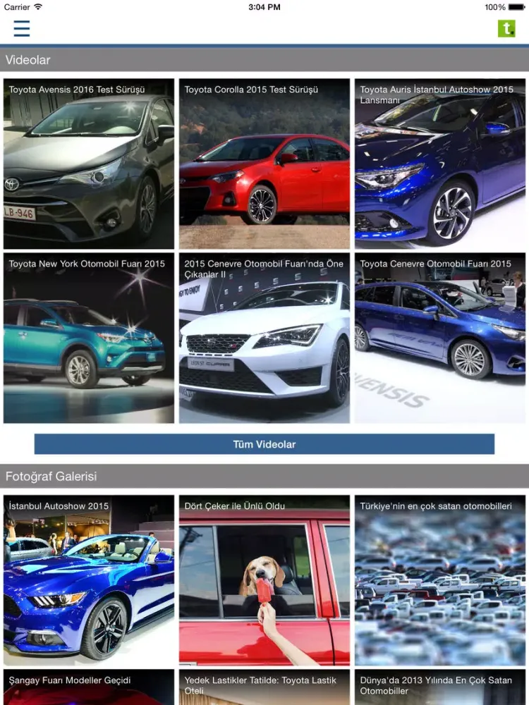 Captures d'écran de Tasit.com Toyota Haber, Video, Galeri, İlanlar iPad 