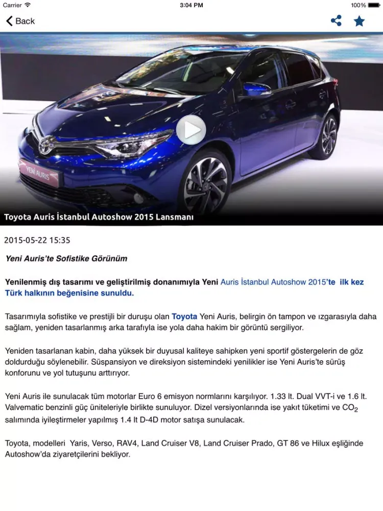 Captures d'écran de Tasit.com Toyota Haber, Video, Galeri, İlanlar iPad 