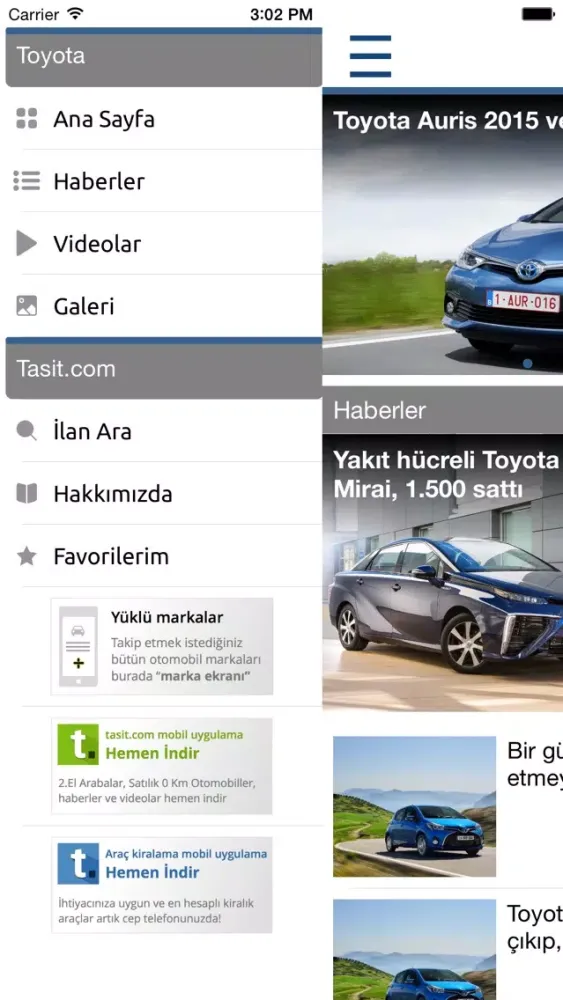 Captures d'écran de Tasit.com Toyota Haber, Video, Galeri, İlanlar