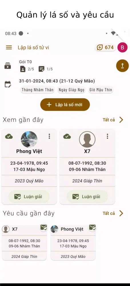 Tangkapan layar Lập Lá Số Tử Vi