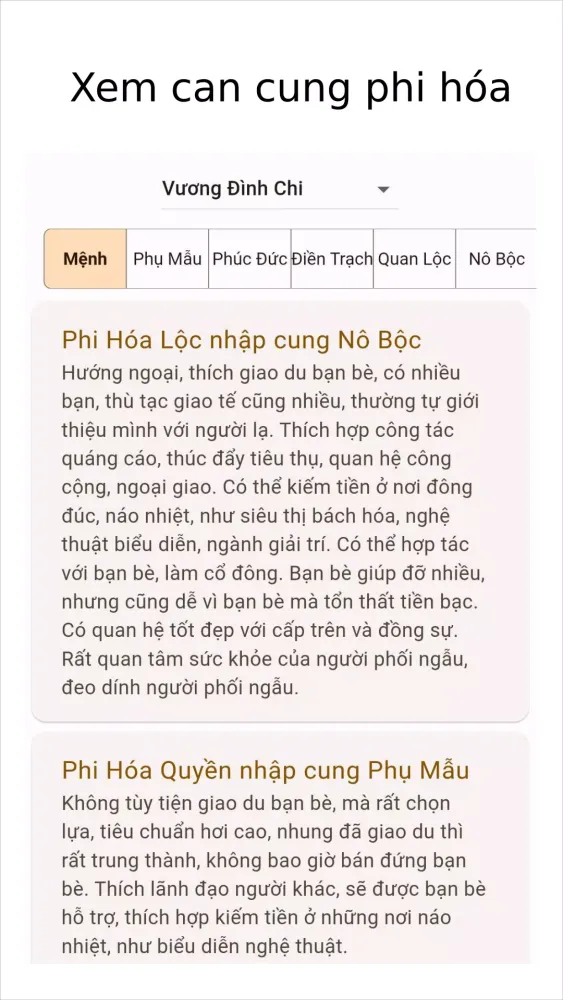 Tangkapan layar Lập Lá Số Tử Vi