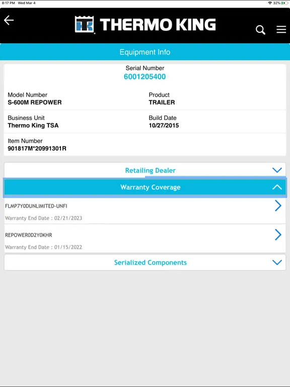 Trane Technologies WMS iPad 应用截图