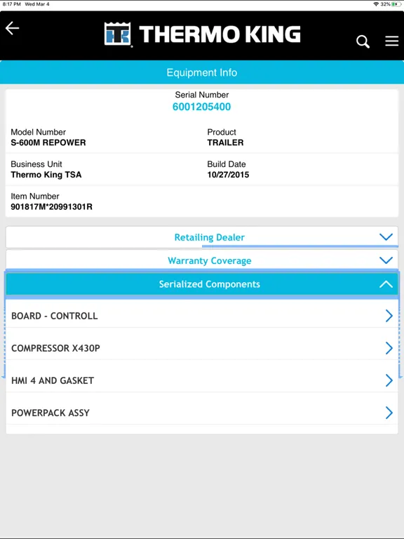 Trane Technologies WMS iPad 应用截图