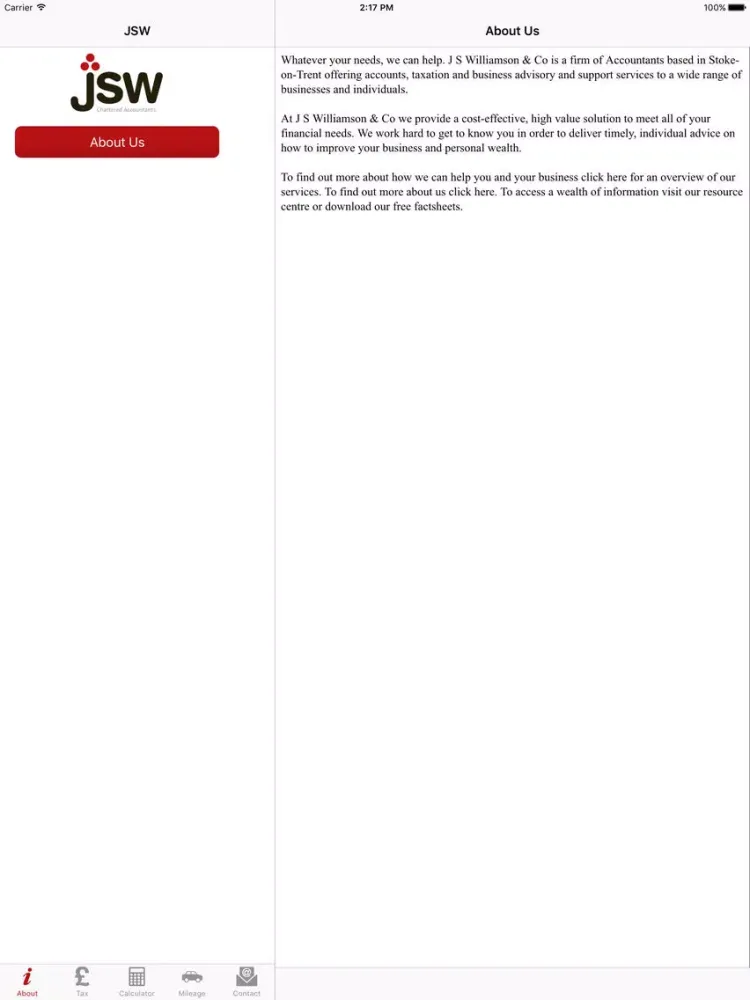 Ảnh chụp màn hình của JSW & Co Chartered Accountants iPad 