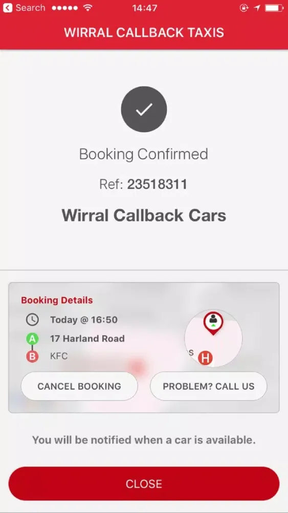 Ảnh chụp màn hình của Wirral Callback Cars