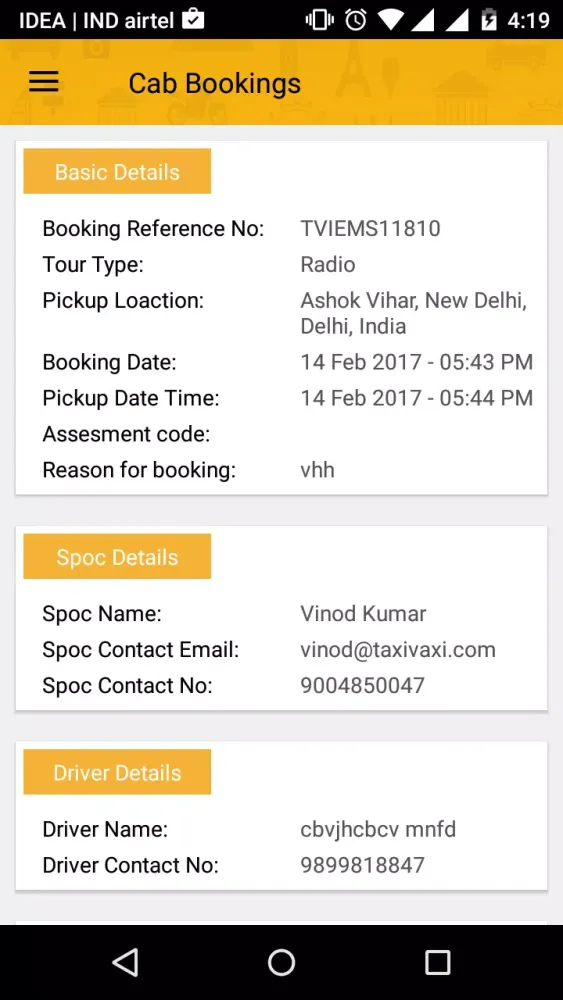 Ảnh chụp màn hình của TaxiVaxi Employee App