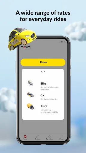 Tangkapan layar maxim — order taxi, food