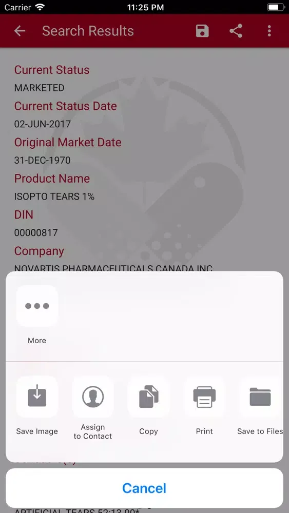 Tangkapan skrin DrugQuery