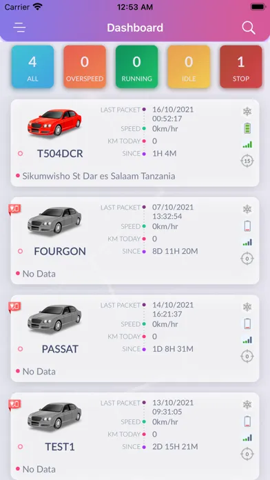 Capturas de tela do TB Global - Vehicle Tracking