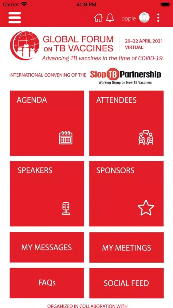 Capturas de tela do Global Forum on TB Vaccines