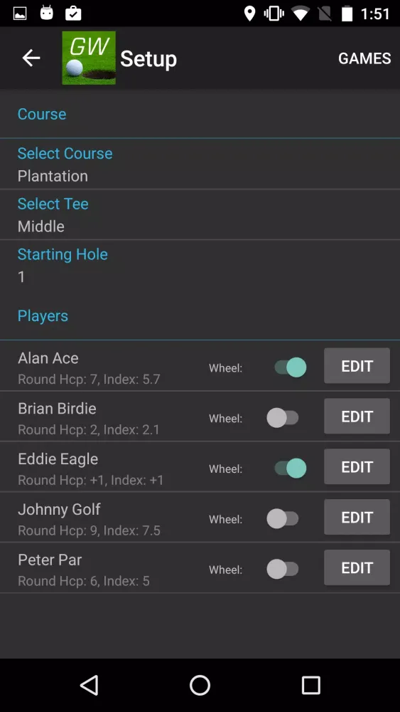 Tangkapan skrin Golf Wager