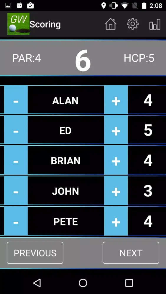 Tangkapan skrin Golf Wager