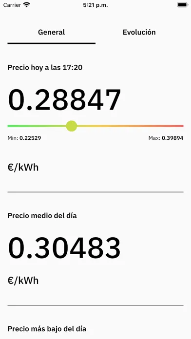 Tangkapan skrin Light pricing - Tarifa luz