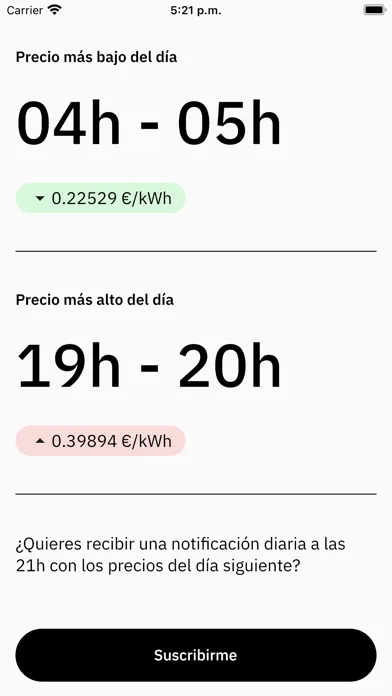 Tangkapan skrin Light pricing - Tarifa luz