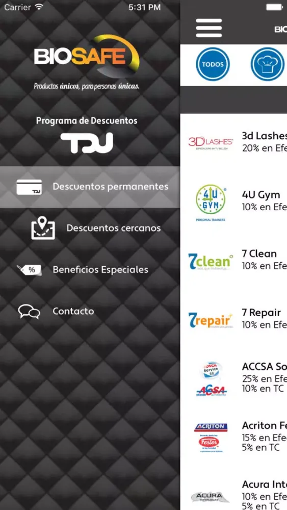Capturas de tela do TDU Biosafe