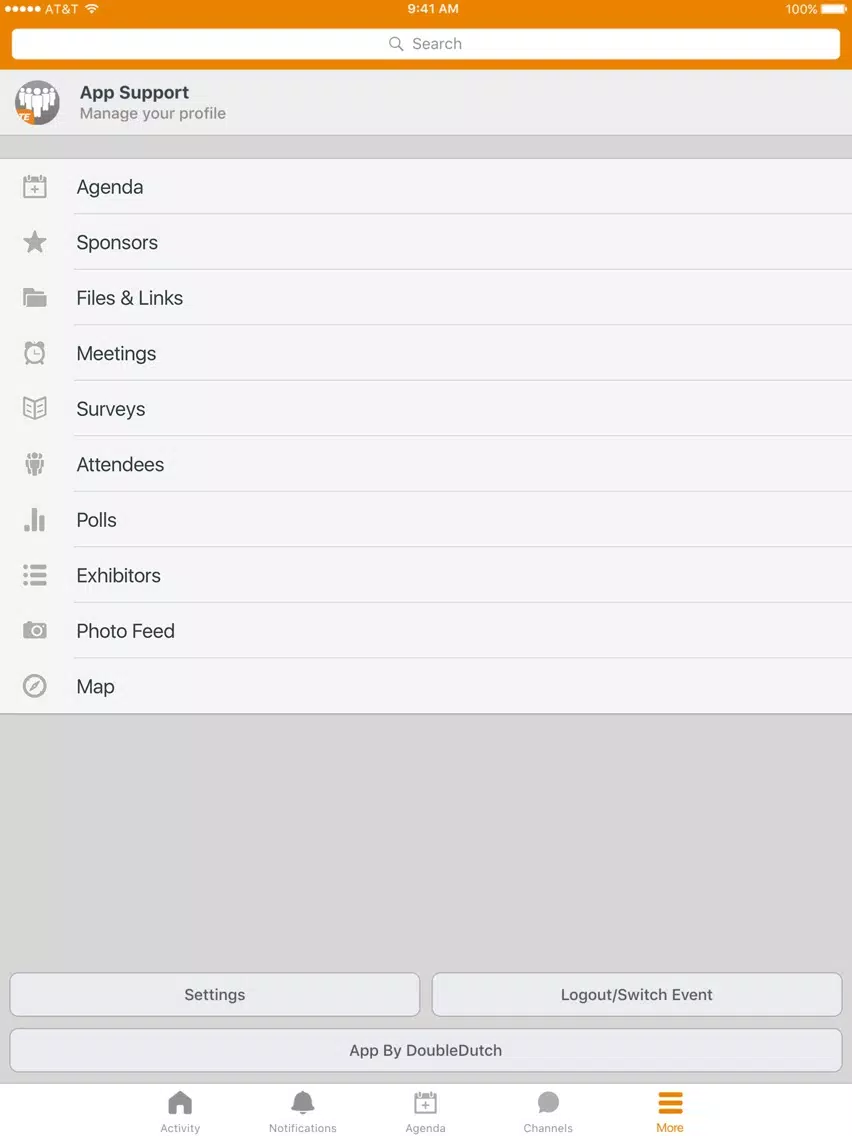 Ảnh chụp màn hình của TE Events iPad 