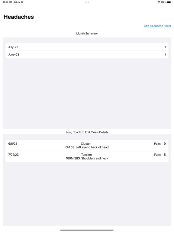 Zrzuty ekranu My Simple Headache Tracker iPad 